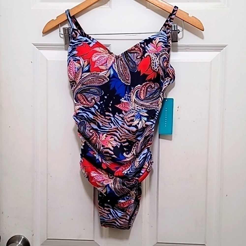 Aqua Green Swimsuit Womens Small Blue Red Paisley‎ Zebra One Piece 676080 NWT